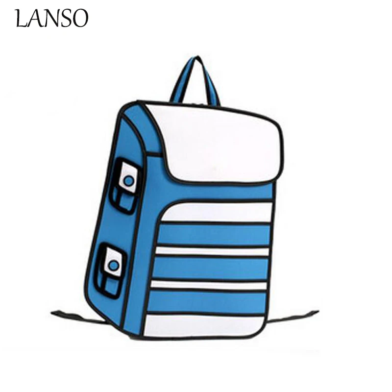 

LANSO Newest 2D Bags Novelty Back School bags 3D Drawing Cartoon Comic Backpack Lady's double-Shoulder Bag Messenger Gifts
