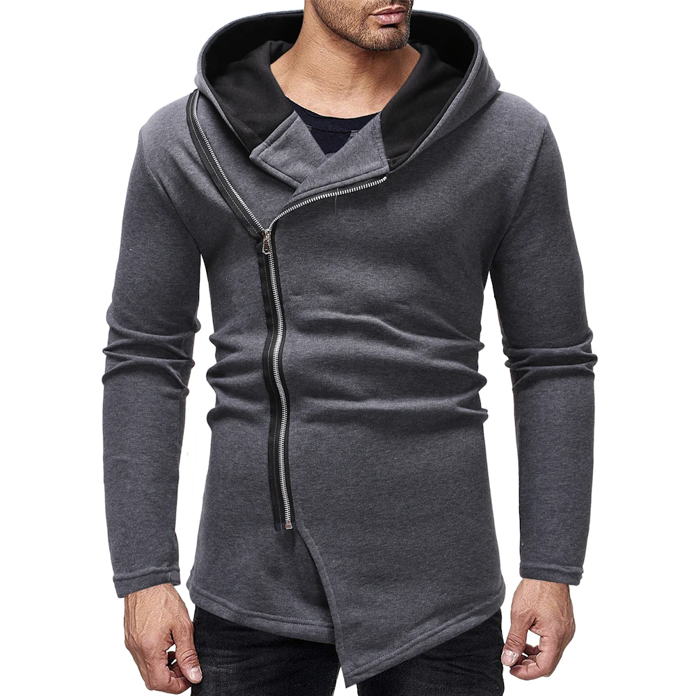 2018 Men's fashion diagonal zipper design Hooded casual sweater hoodie ...