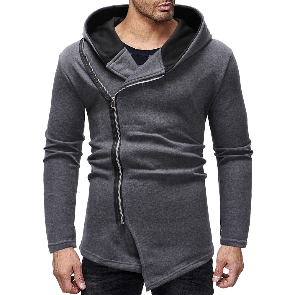 2018 Men's fashion diagonal zipper design Hooded casual sweater hoodie