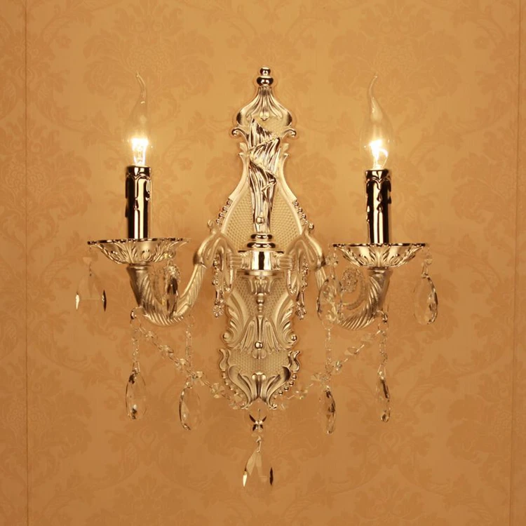 home Antique chrome crystal wall lamps Modern silver aluminium wall sconces lighting lamparas de pared Bathroom led wall lights