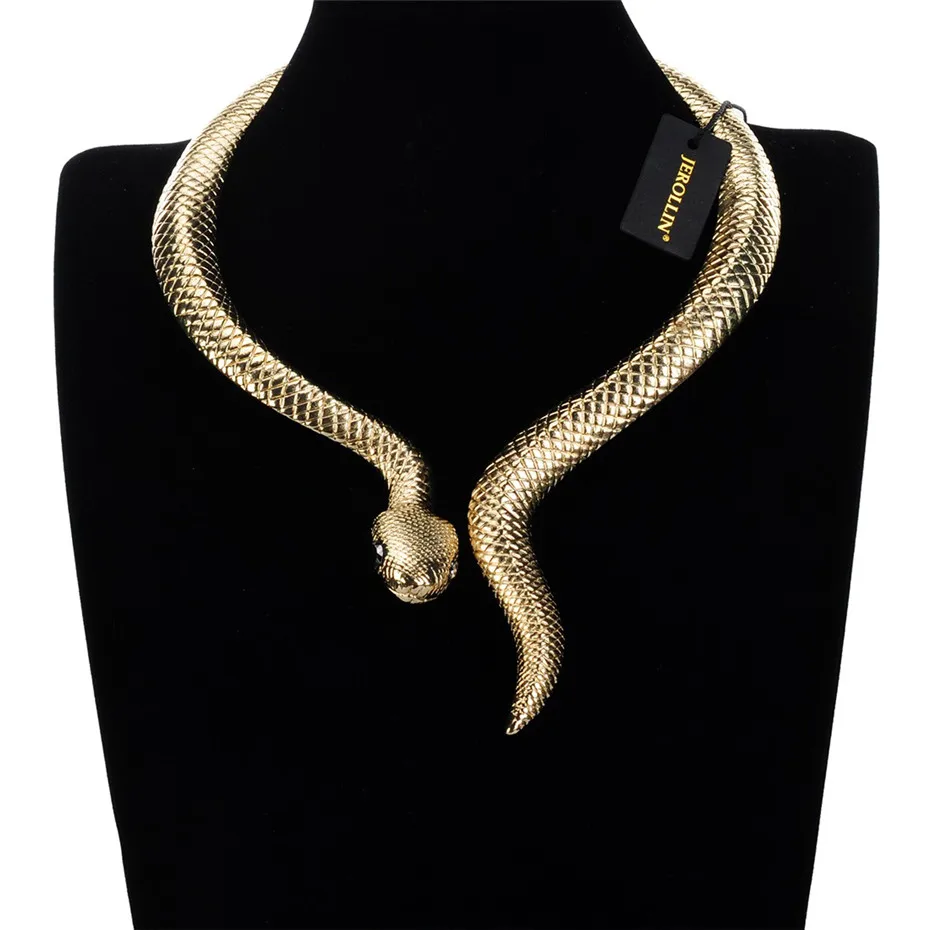 Модное ювелирное изделие, колье-ошейник в виде змеи, массивное ожерелье с подвеской, золотое/серебряное металлическое панк ювелирное изделие для женщин, подарок