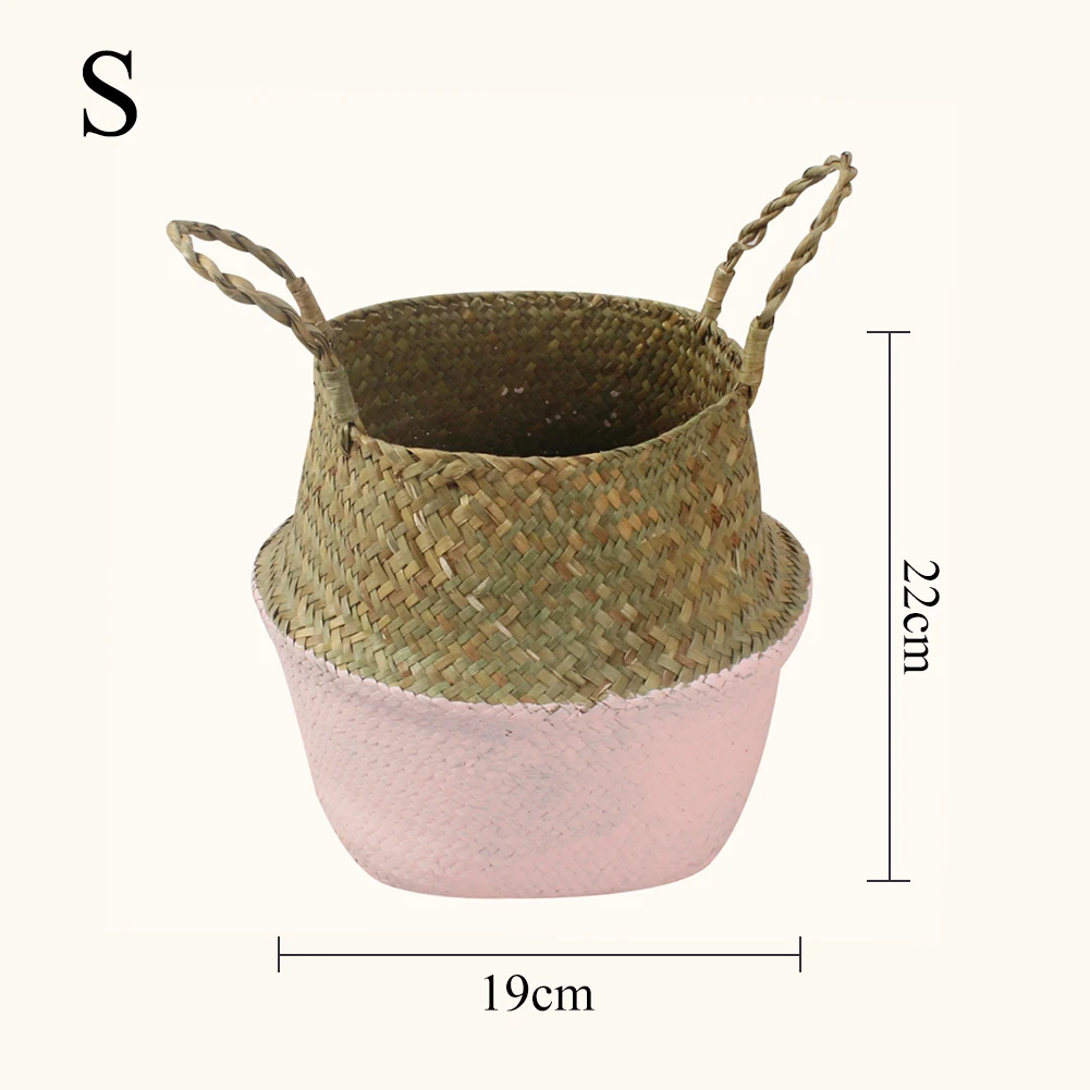 Storage Basket Rattan Straw Basket Wicker Seagrasss Folding Flower Pot Flower Vase Home Storage Basket Pot Planter Organization