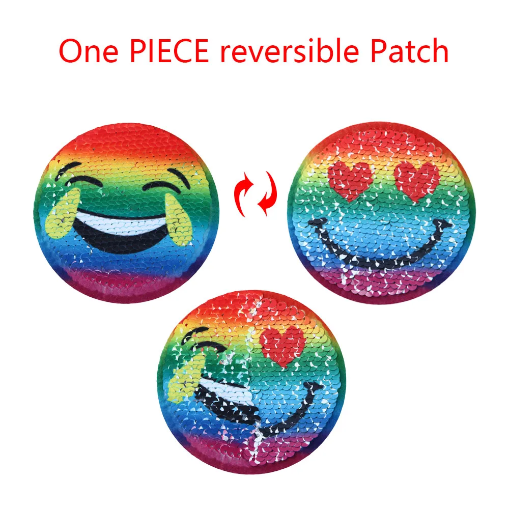 

1/2PCS Useful Round Fashion Emoji Reversible Change Color Sequins Patch for clothes DIY Patch Applique Bag Clothing Coat Crafts