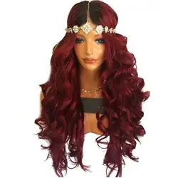 EEWIGS 180% Плотность Красный парик термостойкие синтетические Синтетические волосы на кружеве парик с натуральный волос длинные волнистые