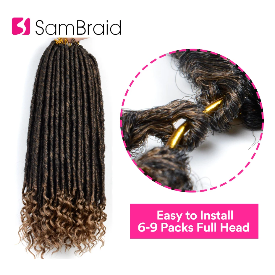 SAMBRAID Goddess Faux locs CURLY, вязанные крючком косички, накладные волосы, синтетические плетеные волосы, мягкие искусственные замки, 24 корня/18 дюймов, упаковка