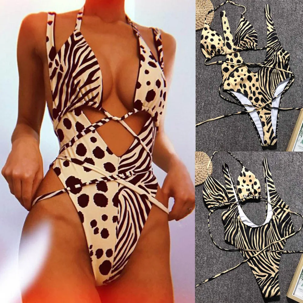 

Enchanting Women Swimsuits Cross Bodysuit eopard One-Piece Bikini Push-Up Pad Swimwear Swimsuit Beachwear Push Up Swim Wear