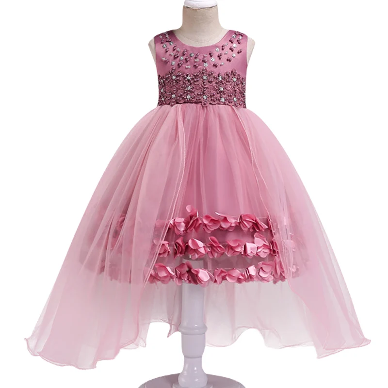 Высокое качество, элегантное милое платье принцессы для девочек, Летнее Детское многослойное свадебное платье с бусинами и цветами, платье