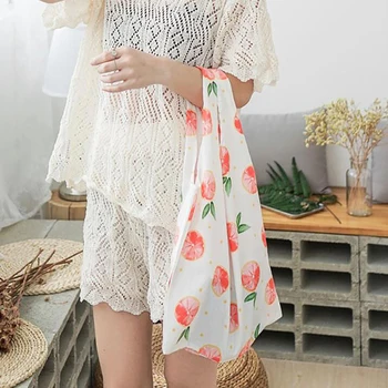 

Cute Peach Print Canvas Bags Reusable Grocery Shopping Bag Portable Cloth Bag Women's Handbag Lovely Girl Bags Travel