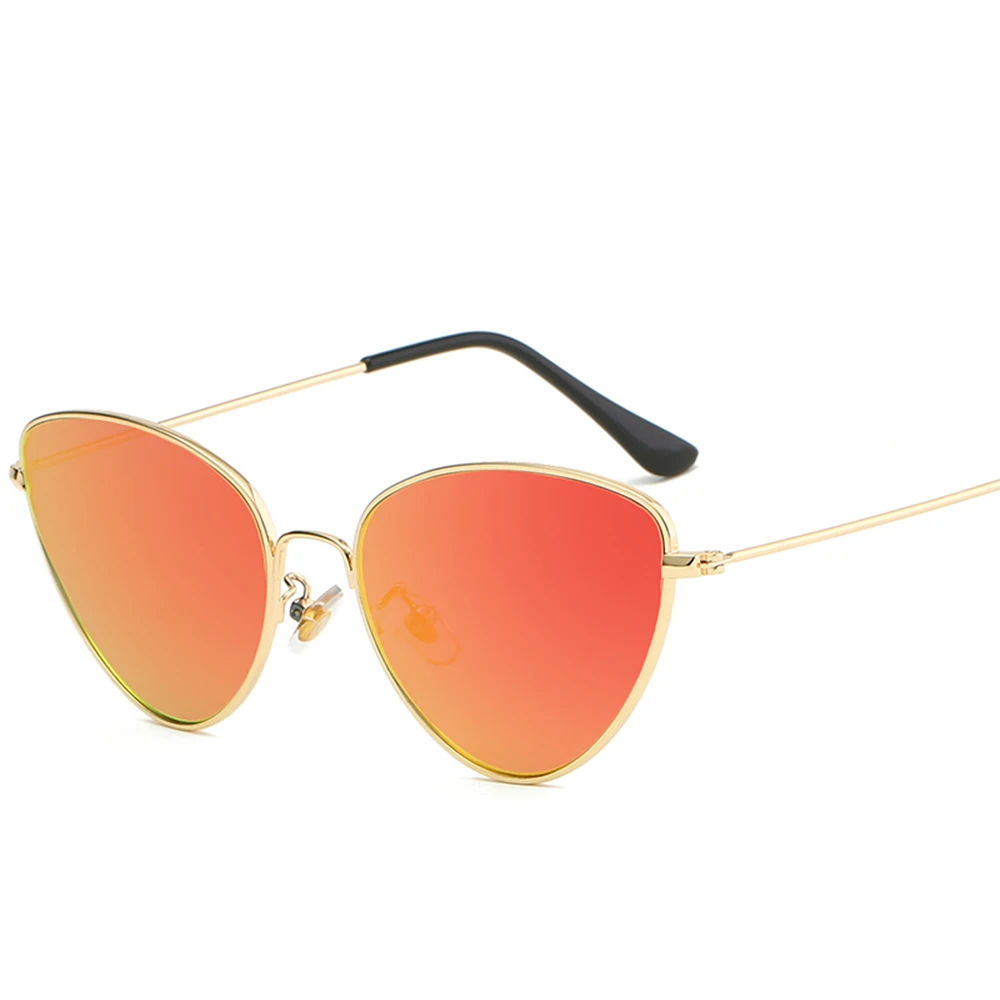 Стильные треугольные летние солнцезащитные очки для женщин, оптические винтажные зеркальные крутые брендовые дизайнерские очки с металлической оправой UV400, поляризационные - Цвет линз: Gold Red Glasses 1