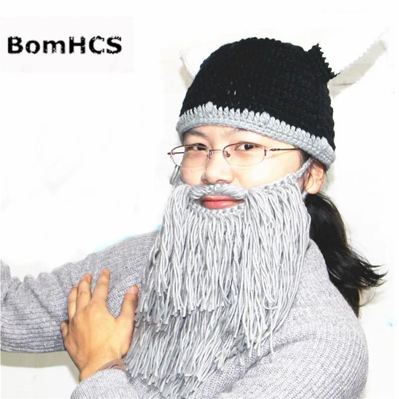 BomHCS забавные вечерние шапка на Хэллоуин Мужская голова Борода шапочка Роговая шапка ручной работы зимний теплый подарок на день рождения - Цвет: 16