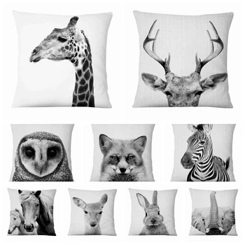 

Home Pillows Decoration Black And White Animal Printed Linen Pillowcase Almofadas Decorativas Para Sofa Throw Pillow 45*45cm