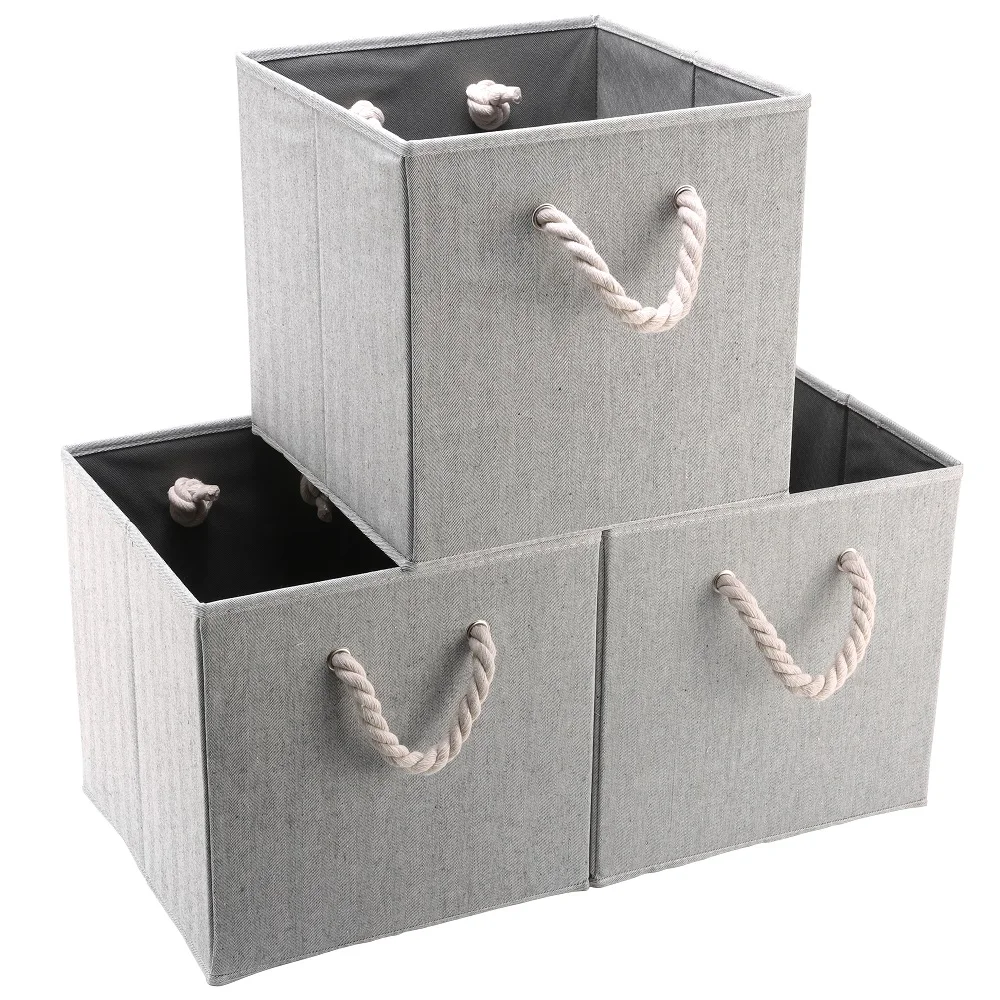 Jetdio Foldable Fabric Storage Cube Bins with Cotton Rope Handle ...
