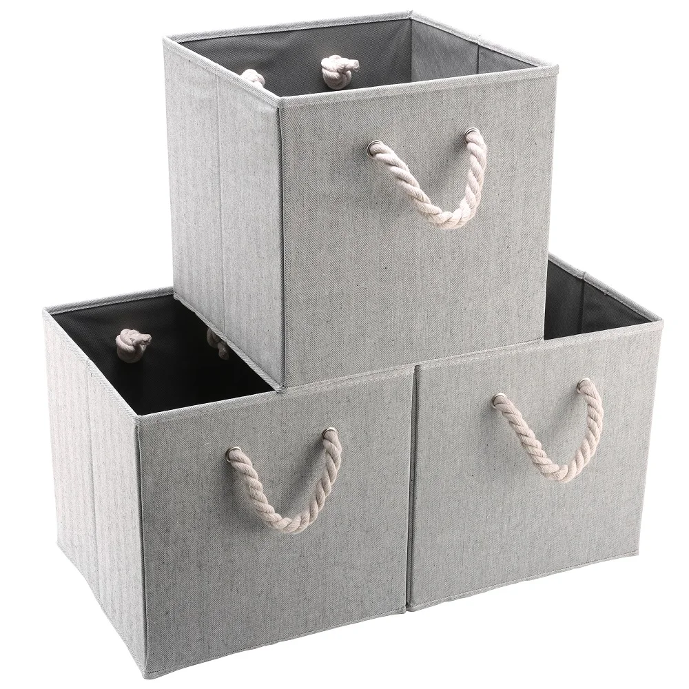Jetdio Foldable Fabric Storage Cube Bins with Cotton Rope Handle
