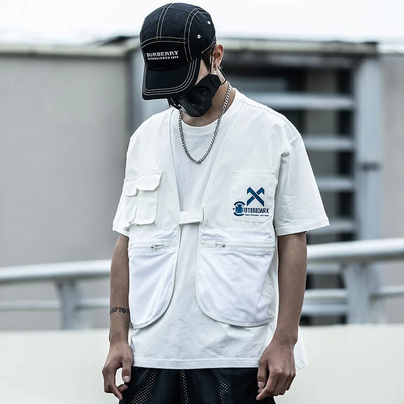 

Fashion Hip Hop Sleeveless Vests Men Cargo Waistcoat with Pockets Military Jacket 2018 New Streetwear Tactical Vest Sweatshirts