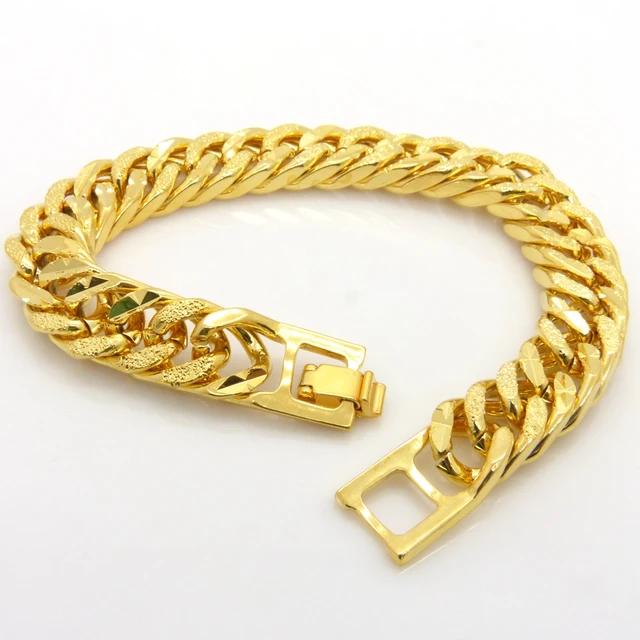 Mens Bracelet Double Curb Chain Solid Gold Filled Thick Heavy Wrist Chain Tight Rock Style