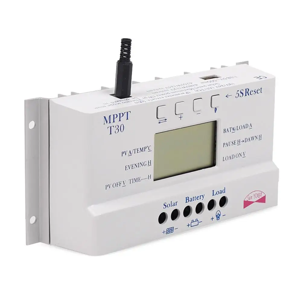 Регулятор солнечной панели LCD 30A 12 V/24 V MPPT Контроллер заряда и USB Три таймера A391