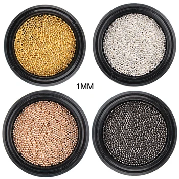 

1Box Steel Balls Mini Metal Beads Mixed 2 Sizes 0.8mm&1mm Gold/Silver/Rose Gold/Gun Grey Micro Steel Bead Ball For Nail Art Deco