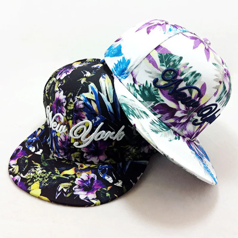 

New York Snapback Hats For Women Pattern Floral New York Flat Brim Baseball Cap Women Casquette ny Sport Fitted Cap Snapback Hat