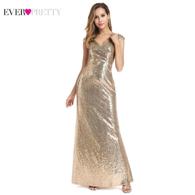 

Sexy Mermaid Rose Gold Prom Dresses 2019 Ever Pretty Sequined Sleeveless V-Neck Elegant Saudi Arabia Long Formal Party Dresses