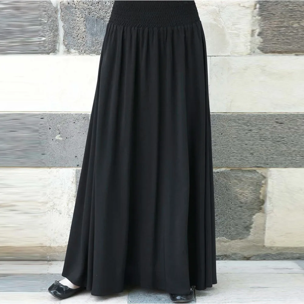 

Women Fashion Elastic Waist soft and comfortable Solid Pleated Skirt Vintage A-line Loose Long Skirts L50/0124