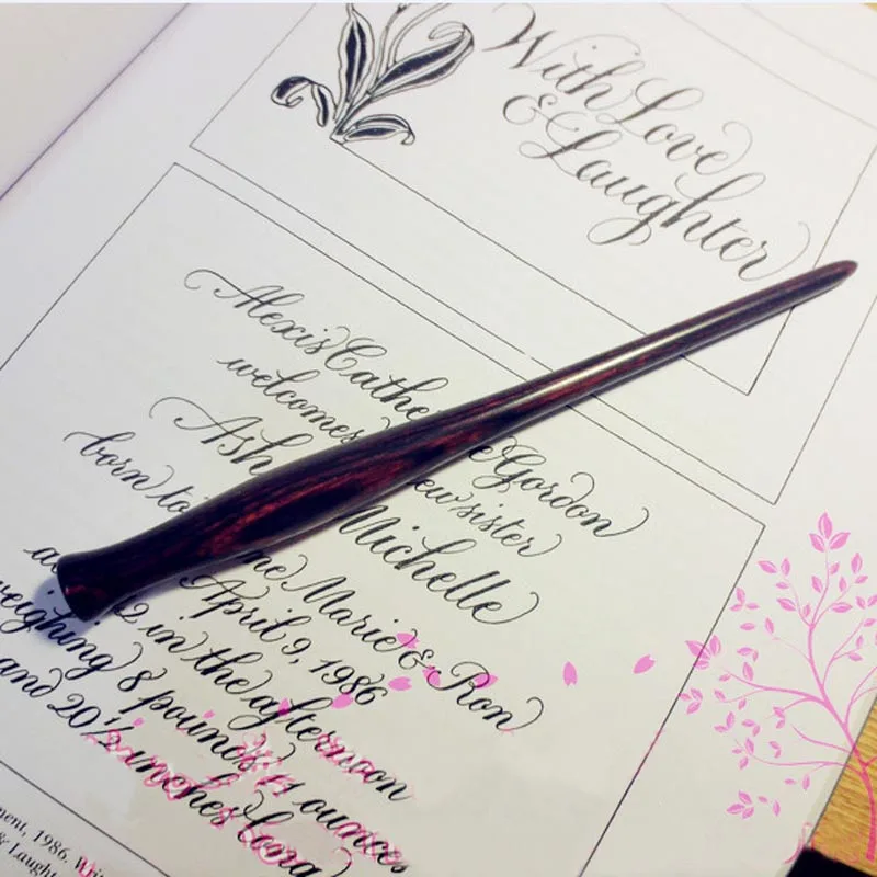 Handmade Peach Wood Copperplate Script Hourglass Straight Dip Pen Nib