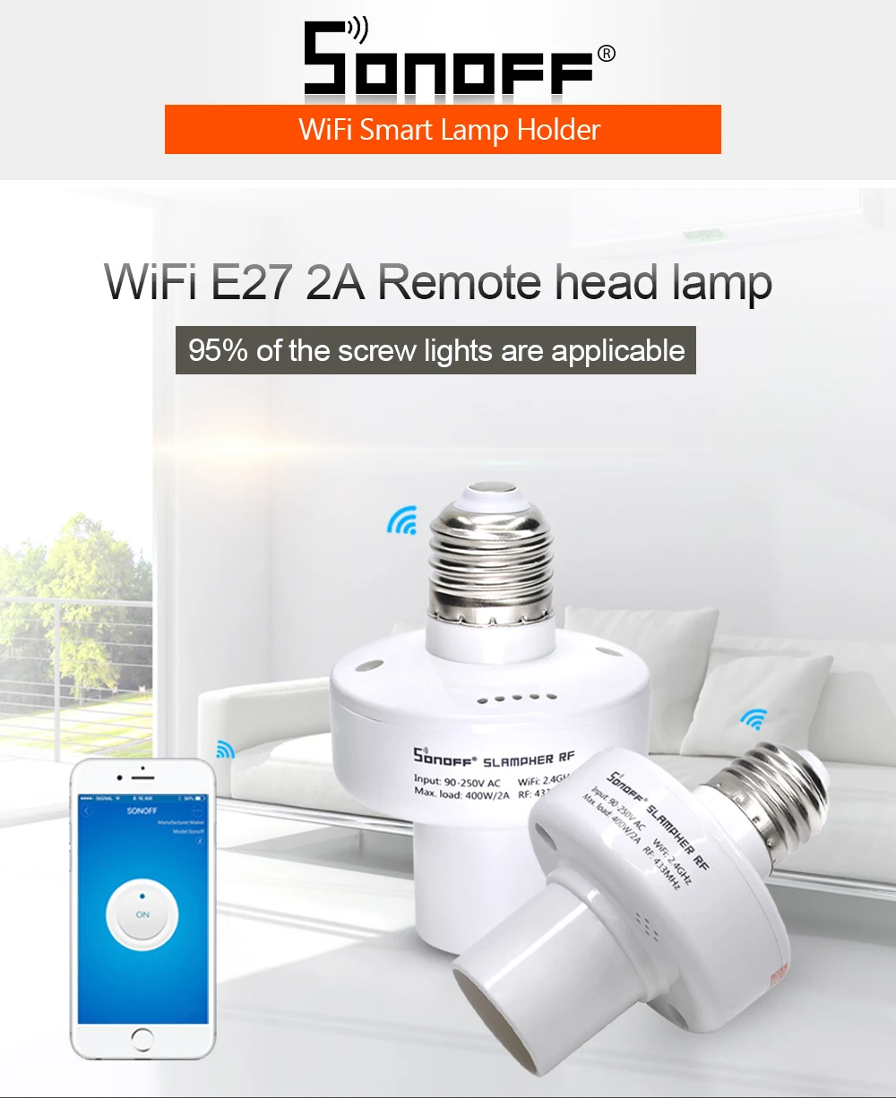 Sonoff Slampher беспроводной E27 светодиодный держатель лампы 433 RF пульт дистанционного управления для умного дома