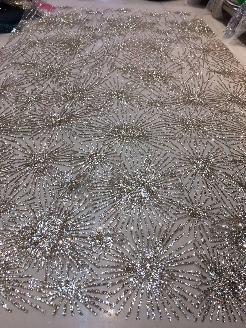 

5 yards glued glitter lace fabric on sale ZH-7207 embroidery mesh material for evening dress