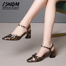 ISNOM/Летние кожаные сандалии с леопардовым принтом; женские босоножки на высоком каблуке; модель года; обувь в необычном стиле; женская прозрачная обувь из чистого ПВХ