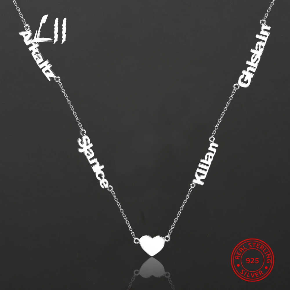 

L11 925 Silver Custom Four Names Necklace Statement Personalized Choker For Women Necklace Customized Jewelry Family Gift