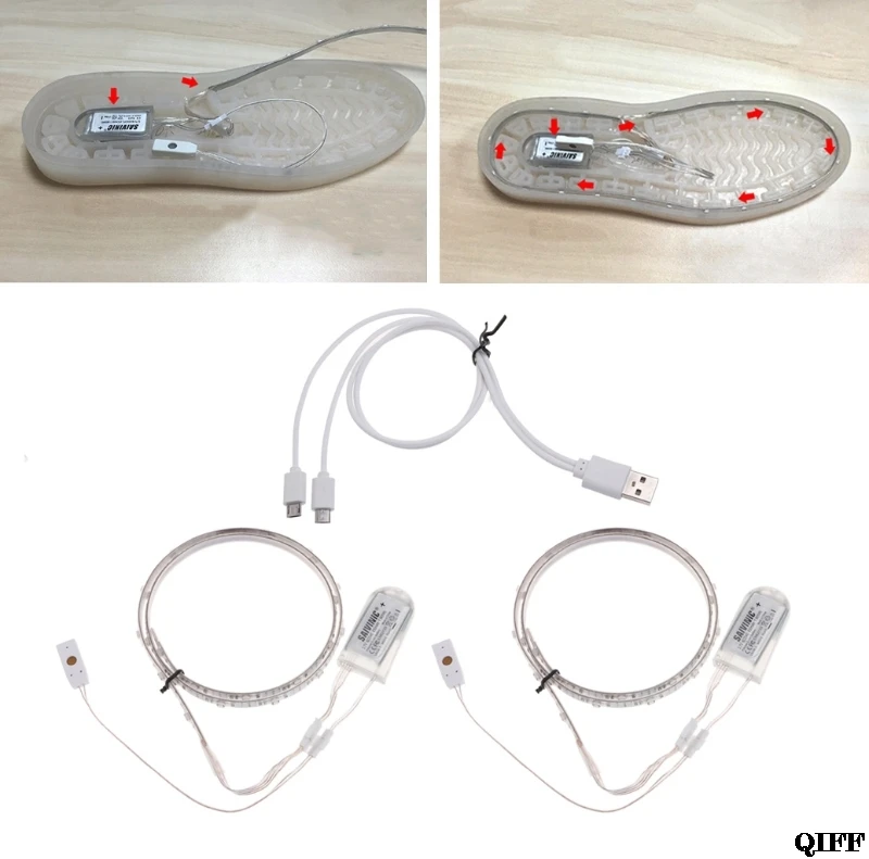 Прямая поставка и 1 пара водонепроницаемый USB led обувь полоса светильник 0.65mx2 RGB SMD3528 гибкий Декор APR28
