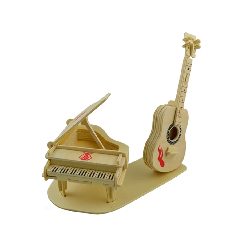 Diy 3d Wood Puzzles Children Adults Piano Guitar Puzzles ...