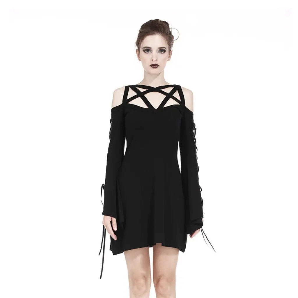 

Darkinlove Women's Gothic A-line Strappy Mini Dress Fashion Hollow Out Neck Sexy Party Dress Women Punk Dress