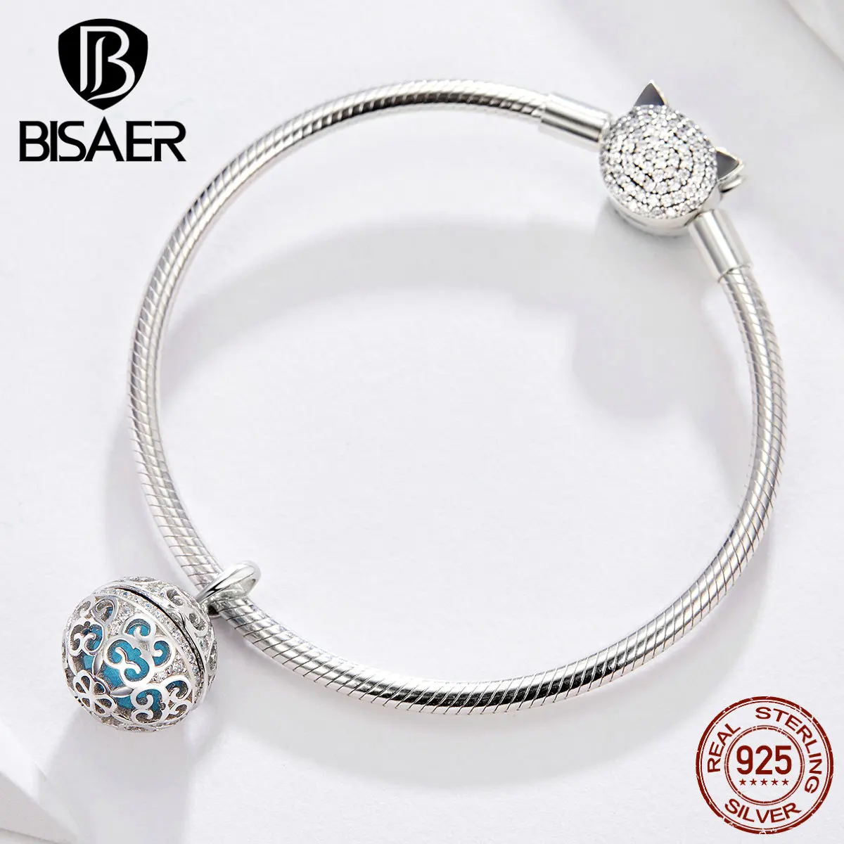 BISAER, 925 пробы, серебряные, очаровательные духи, шар, коробка, клетка, подвески, бусины, подходят для женщин, браслеты и ожерелья, сделай сам, ювелирные изделия ECC1198