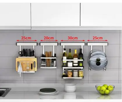 Stainless steel kitchen rack. Wall hangers. Rack of seasoning..