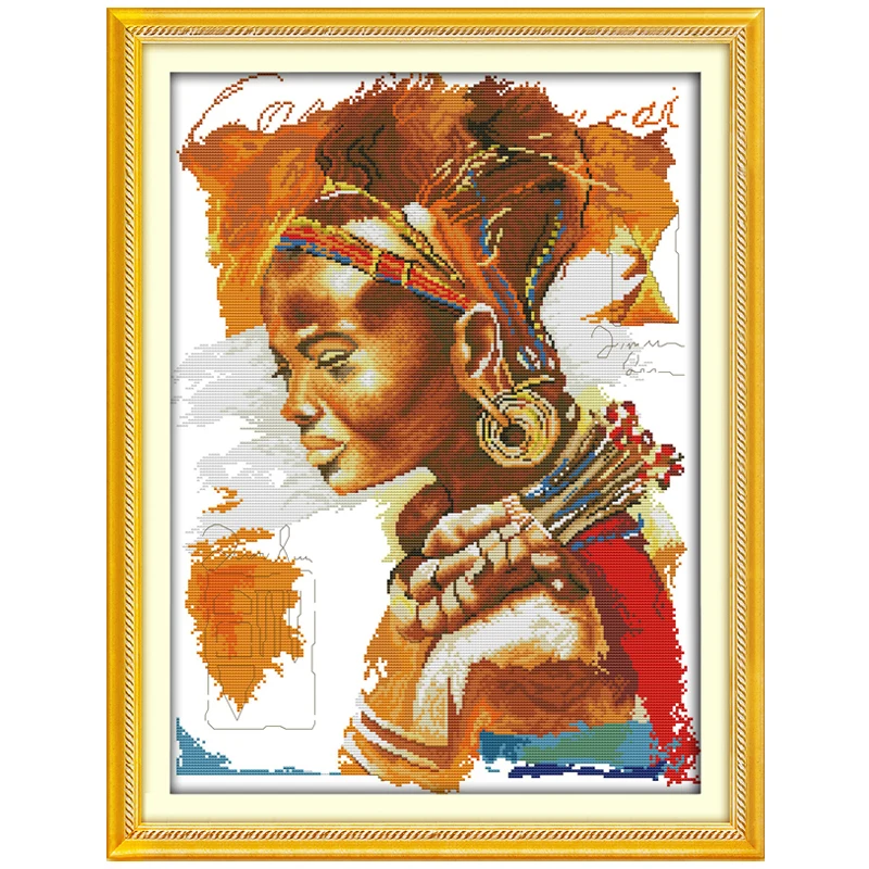 Kit De Point De Croix Lanarte – Femme Africaine, Motif Compté à Broder