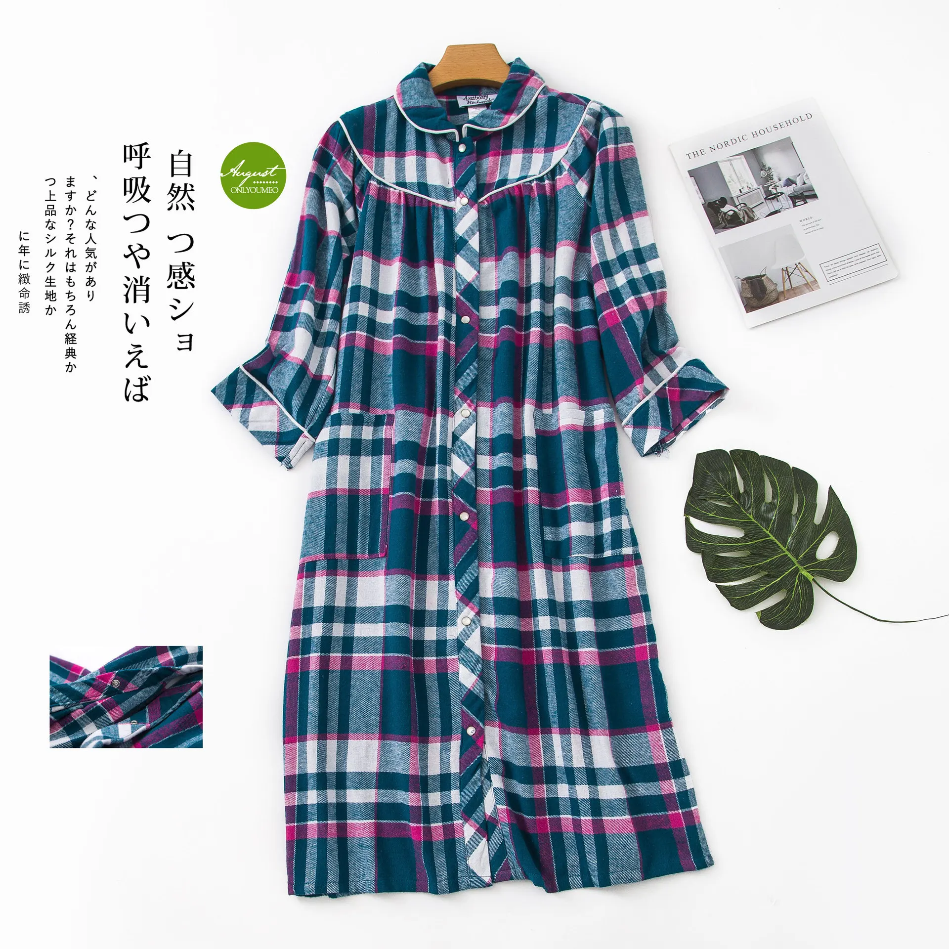 Саржевая бархатная пижама из хлопка, окрашенная в пряже, ночная рубашка, женское нижнее белье, ночная рубашка размера плюс пижама клетчатая для 150 кг