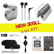 Игровые аксессуары для nintendo new 3 DSXL/LL(мягкая сумка для путешествий+ хрустальный чехол+ Автомобильное зарядное устройство+ кабель питания+ протектор экрана+ бутон