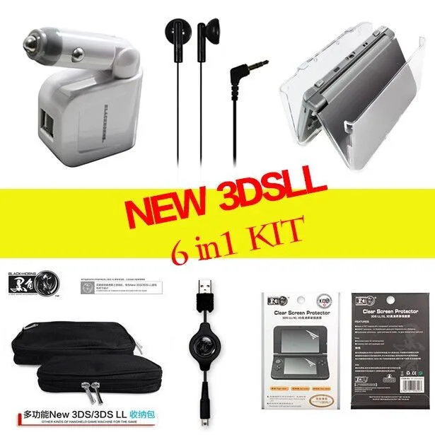 

Game accessories For Nintendo New 3DSXL/LL ( Soft Travel Bag +Crystal case+Car charger+Power Cable+Screen protector+Ear bud)