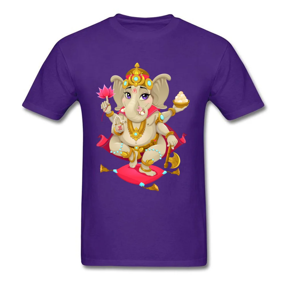 Ganesha Round Collar T Shirts Thanksgiving Day Tops & Tees Short Sleeve New Coming 100% Cotton Printed On Tshirts Normal Men Ganesha purple