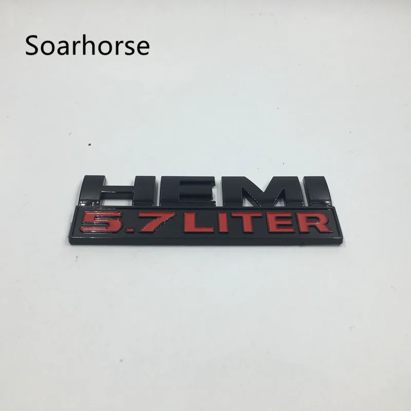 

Soarhorse For Dodge Ram 1500 2500 3500 HEMI 5.7 LITER Emblems BLACK / Silver & RED Logo Door Fender Stickers