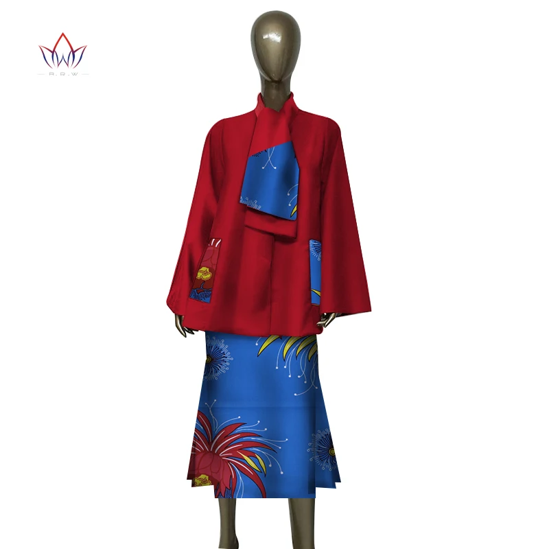 Весна африканская юбка костюмы Дашики для женщин юбка комплект femme Базен Riche хлопок Африканский одежда плюс размеры WY3821