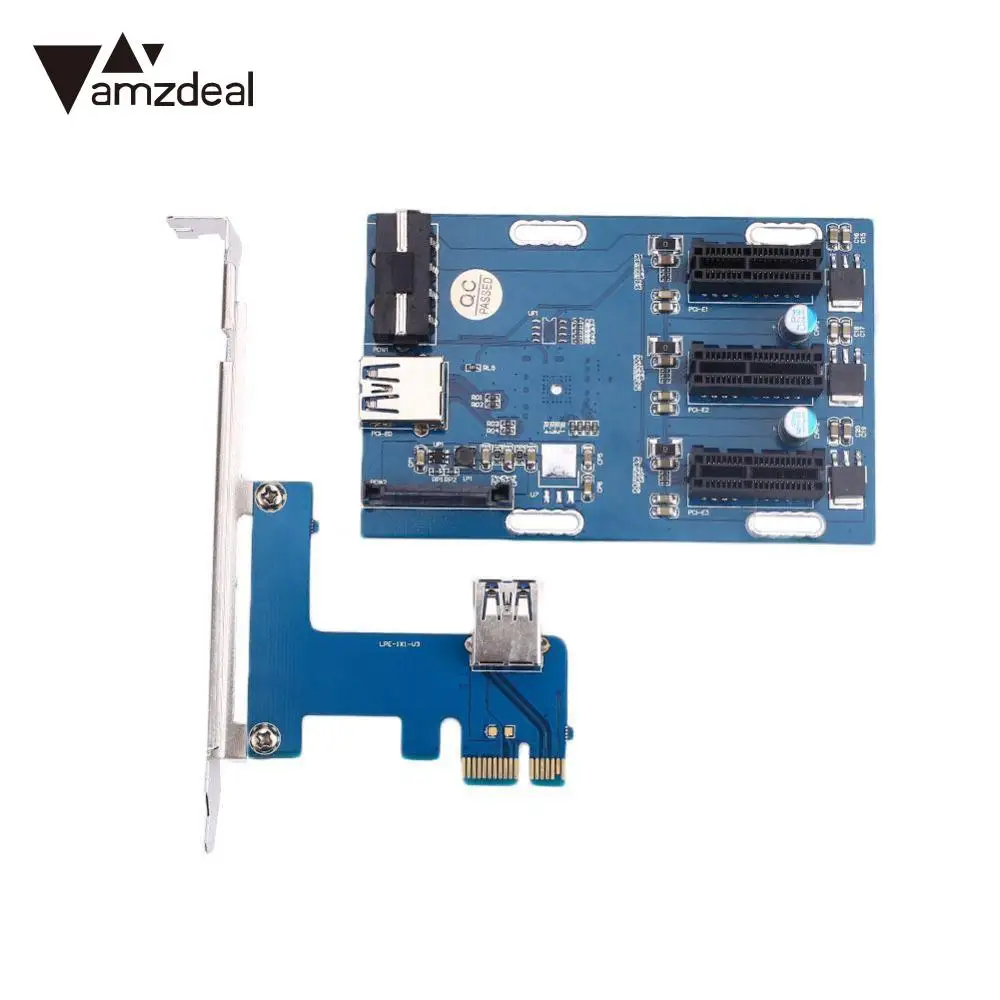 

amzdeal PCIe 1 3 PCI Expansion Card Riser Slots Adapter Port Kit Mini Components Blue