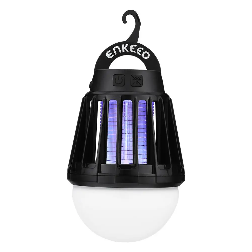 Enkeeo, москитный фонарь zapper, походный светильник, usb зарядка, Москитная лампа, многоцелевой Отпугиватель вредителей, водонепроницаемый, ошибка, убийца - Цвет: Black