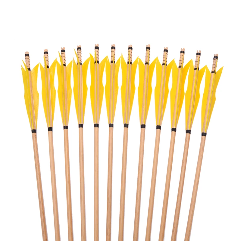 

12,31"/33" Wooden Hunting arrows with 5" Yellow Eidolon Turkey feathers &Broadhead for Archery Hunting Outdoor Sport