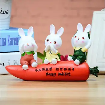 

Creative Crafts No Listen No See No Talk Happy Rabbit With Carrot Resin Crafts Home Ornaments E494
