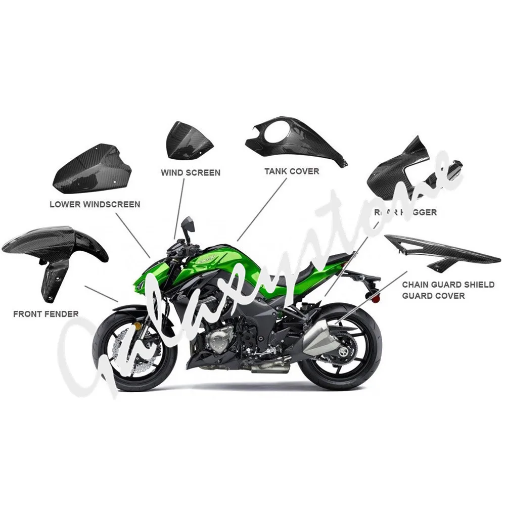 3K Prepreg углеродное волокно для 2014-2017 Kawasaki Z1000 переднее заднее крыло Hugger & Chain Guard Shield Защитная крышка и ветровое стекло