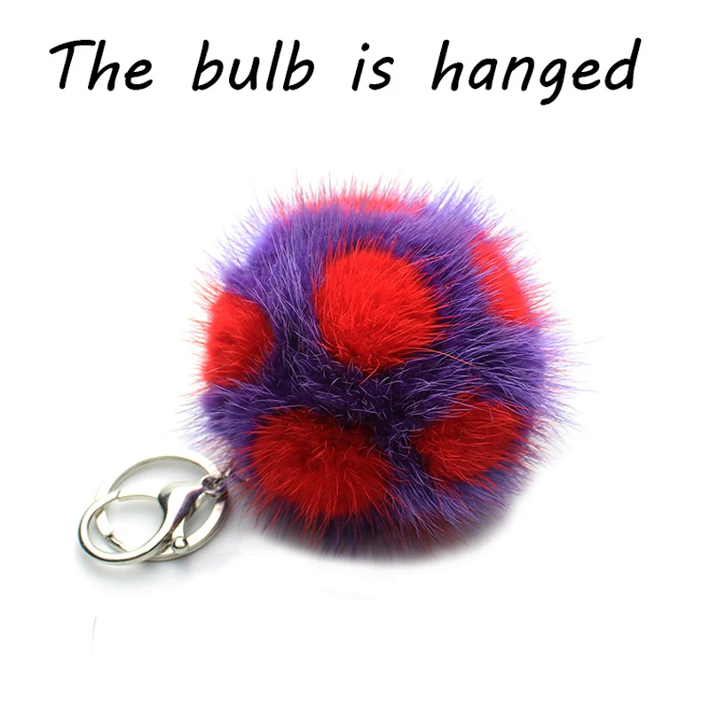 Fluffy Genuine Mink Hair Pompon Keychains Colorful PomPom Ball Football Pendent Key Ring Women Car Bag Hang Accessories Gift