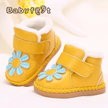 Детская обувь для новорожденных; зимняя обувь из натуральной кожи; мягкая обувь для малышей; обувь для девочек с плюшевой подкладкой и хлопковой подкладкой; новая обувь для маленьких мальчиков