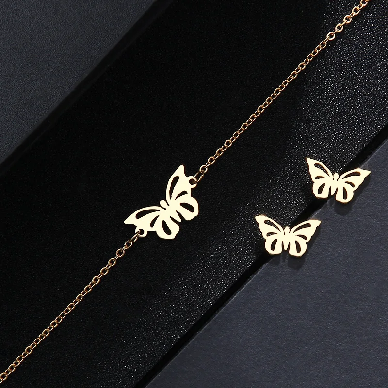 CACANA наборы из нержавеющей стали для женщин в форме бабочки ожерелье браслет серьги ювелирные изделия любовника обручальные ювелирные изделия S49