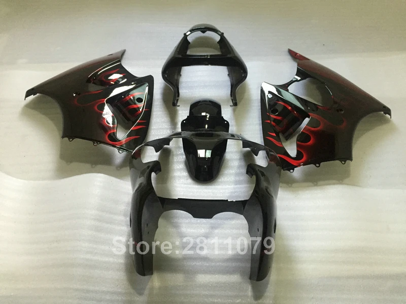 

Injection molded top selling fairing kit for kawasaki Ninja ZX6R 00 01 02 red flames black fairings ZX6R 2000 2001 2002 KL20